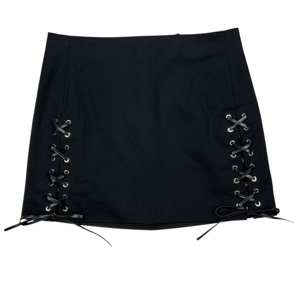 Helmut Lang Corset Mini Skirt 4 Black Faux Leather Ties Gothic Designer Sexy - Picture 1 of 13